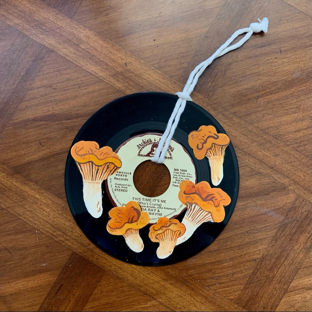 mushroom painted 45 rpm vinyl record
